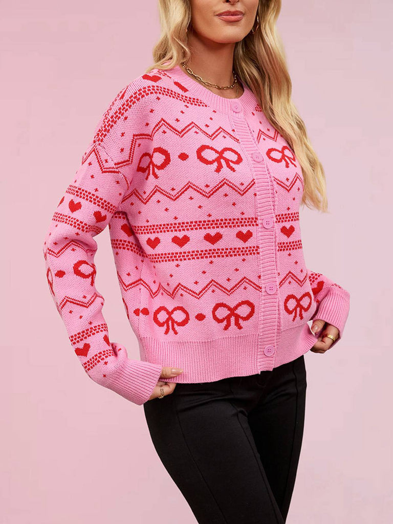 Weiß 1950er Valentinstag Herz Strickjacke