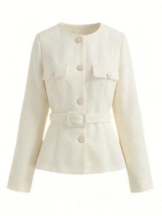 Beige 1950er Lange Ärmel Knöpfe Anzug Jacke