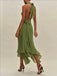 Grün 1930er Halter Netz Rückenfrei Chiffon Midi Kleid