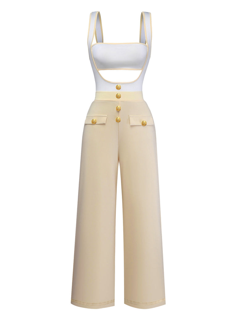 1950er Trägerlos Cut-Out Patchwork Jumpsuit Set