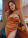 Orange 1980er Stricken Streifen Neckholder Tankini Set