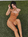 Orange 1980er Stricken Streifen Neckholder Tankini Set