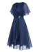 [Vorverkauf] [Übergröße] Marineblau 1940s Brosche Chiffon Wickel Kleid