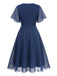[Vorverkauf] [Übergröße] Marineblau 1940s Brosche Chiffon Wickel Kleid