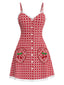 [Vorverkauf] Rot 1960er Herz Kirsche Kariert Spitze Slip Kleid