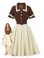 Kaffee & Beige 1950er Kontrast Revers Gürtel Kleid