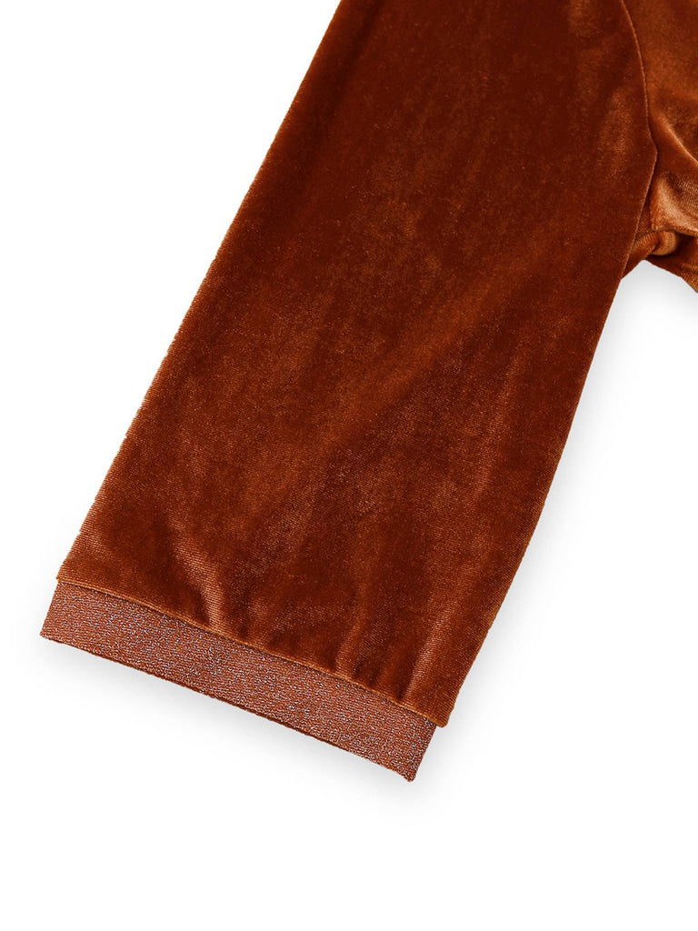 [Vorverkauf] Braun 1940er Solide Revers Samt Schein Zweiteiler Kleid