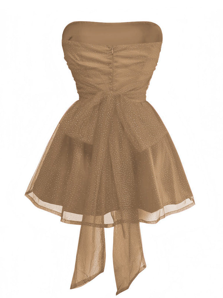 1960er Trägerlos Glitzer Rückenbindung Tüll Kleid