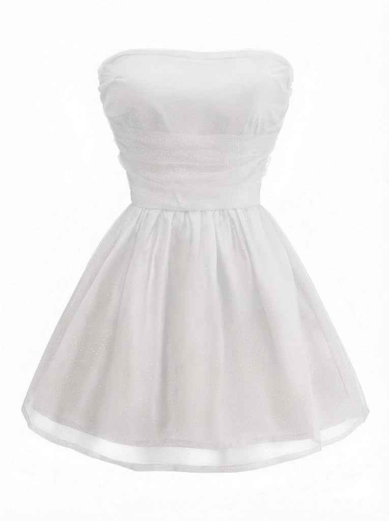 1960er Trägerlos Glitzer Rückenbindung Tüll Kleid