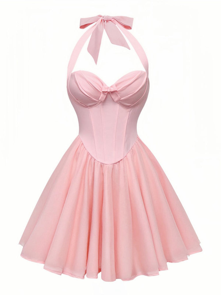 1960er Uni Halter Bindeband Fischgräten Tutu Kleid