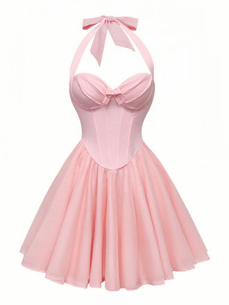 1960er Uni Halter Bindeband Fischgräten Tutu Kleid