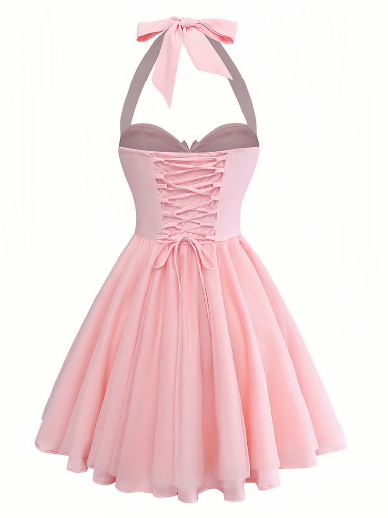 1960er Uni Halter Bindeband Fischgräten Tutu Kleid