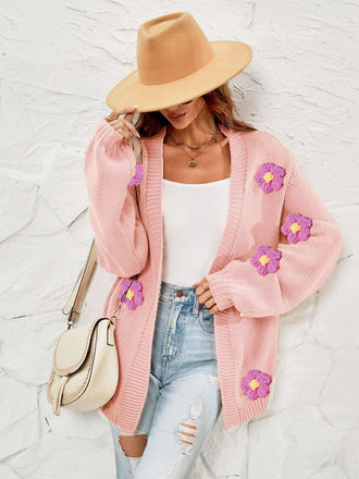 1930er 3D Gänseblümchen Langarm Strick Strickjacke