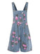 Blau 1960er Jeansstoff Blumen Breit Träger Romper