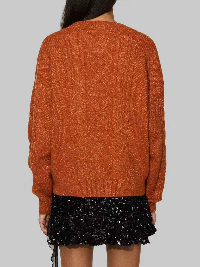 Orange 1940er V-Ausschnitt Stern Bestickt Cardigan