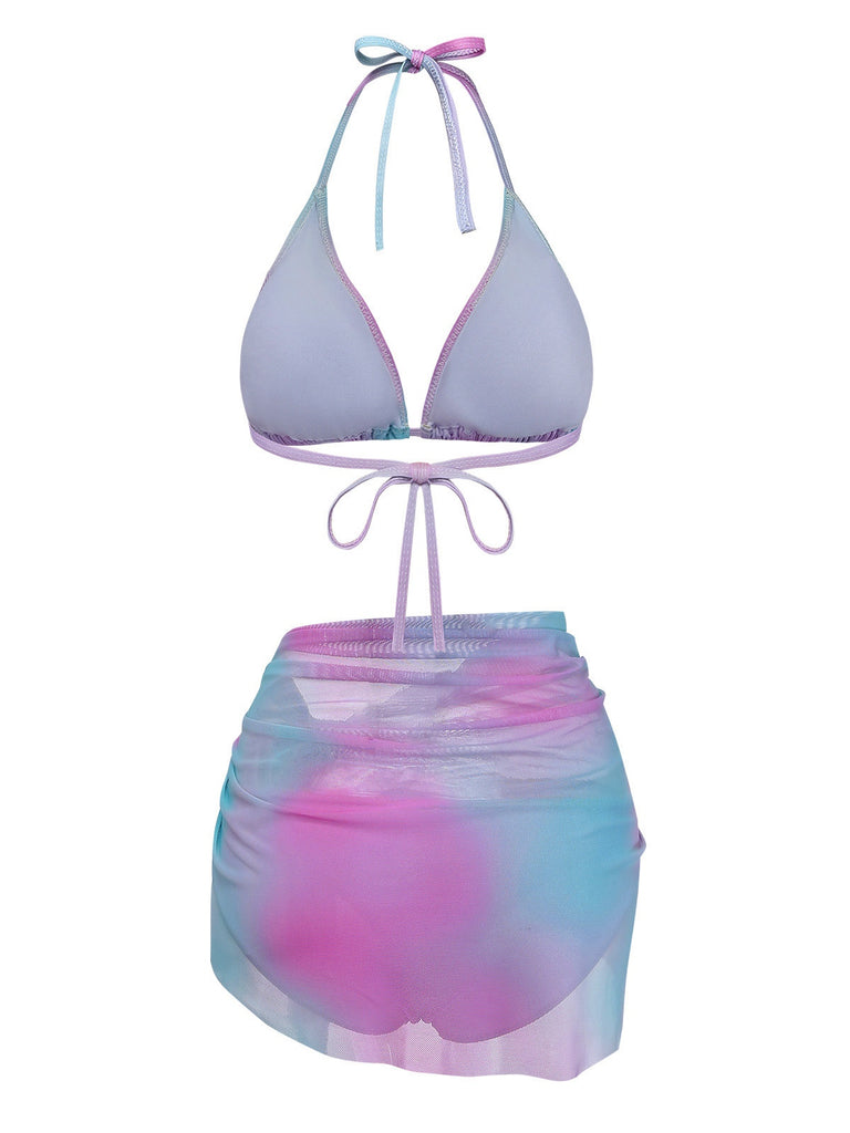 3PCS Y2K Halter Ombre Bikini Set & Cover-Up