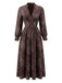 Braun 1970er Boho Paisley Steh V-Ausschnitt Gesmokt Kleid