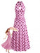 Pfirsichrosa Polka-Dot-Midikleid im Stil der 1930er Jahre mit V-Ausschnitt und Neckholder, Größe 2