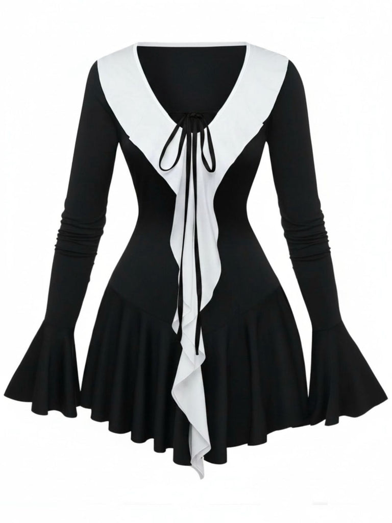 Schwarz & Weiß 1960er Rüschen Peplum Kleid