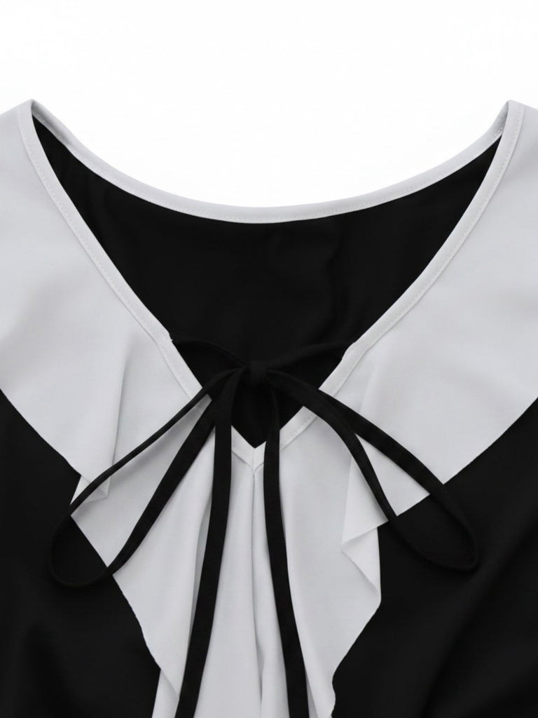 Schwarz & Weiß 1960er Rüschen Peplum Kleid