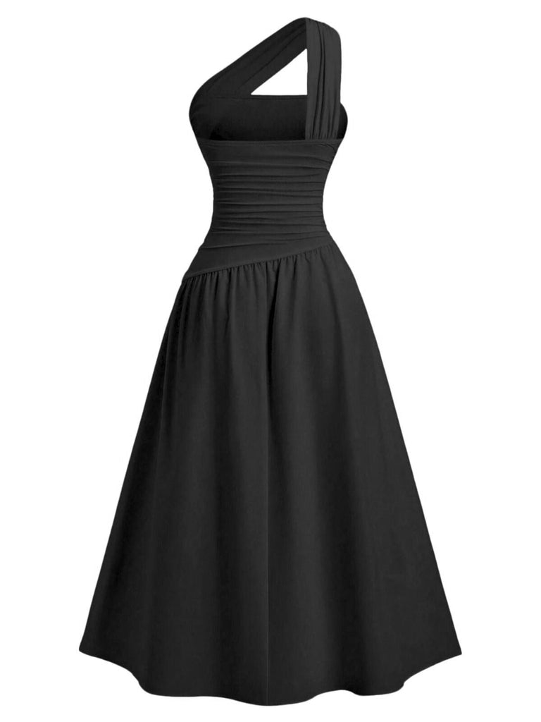 1930er Solide Wickel Eine Schulter Taille Gerafft Kleid