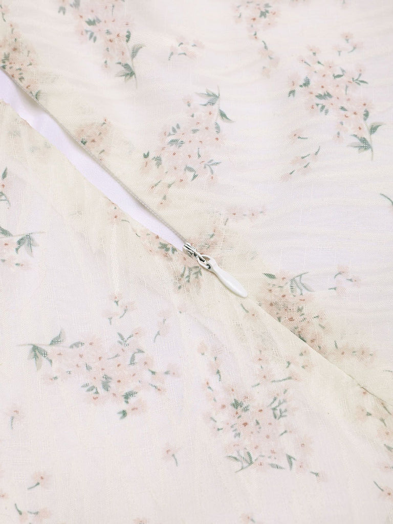 [Vorverkauf] 1940er Blumen Spitze V-Ausschnitt Kurzarm Midi Kleid