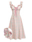 1950er Pastell Kariert Rüschen Bogen Herzausschnitt Kleid