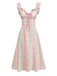 1950er Pastell Kariert Rüschen Bogen Herzausschnitt Kleid