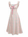 1950er Pastell Kariert Rüschen Bogen Herzausschnitt Kleid