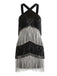 Schwarz 1920er Riemchen Fransen Pailletten Cocktail Kleid