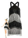 Schwarz 1920er Riemchen Fransen Pailletten Cocktail Kleid