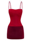 Dunkelrotes 80er Bodycon-Kleid mit Spaghettiträgern und Flauschsaum