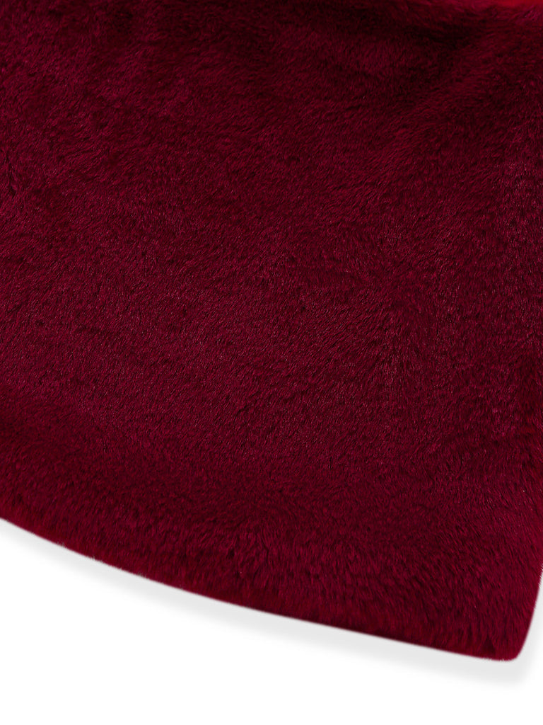 Dunkelrotes 80er Bodycon-Kleid mit Spaghettiträgern und Flauschsaum