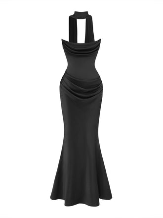 Trägerloses 80er Bodycon-Kleid mit Raffung und Schal