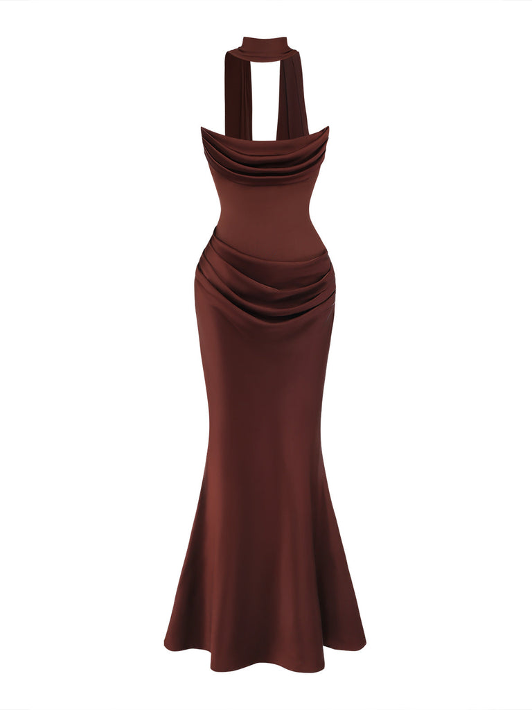 Trägerloses 80er Bodycon-Kleid mit Raffung und Schal