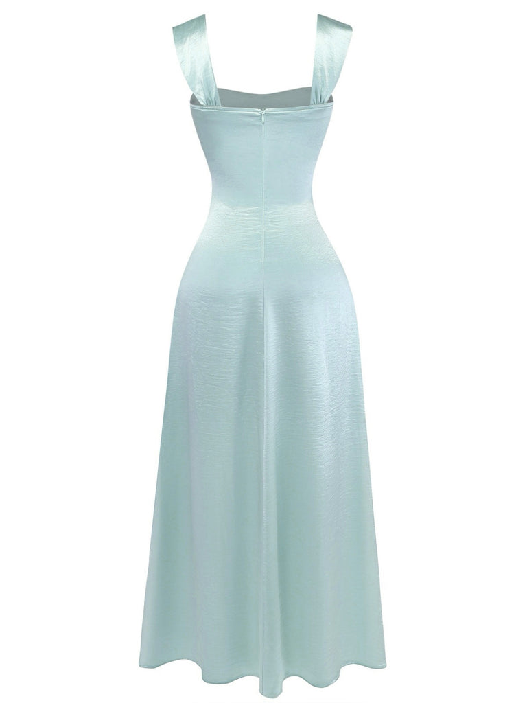 1930er Satin Strassstein Breite Träger Maxi Kleid
