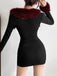 Schwarzes 80er Bleistiftkleid & Kurzmantel-Set mit Fellbesatz