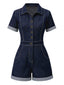 Dunkelblau 1960er Hemd Kragen Denim Romper