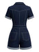 Dunkelblau 1960er Hemd Kragen Denim Romper