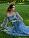 Blau 1930er Blumen Bestickt Netz Langarm Kleid