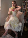 Gelb 1950er Blumen Bestickt Spitze Transparent Trägerloses Kleid