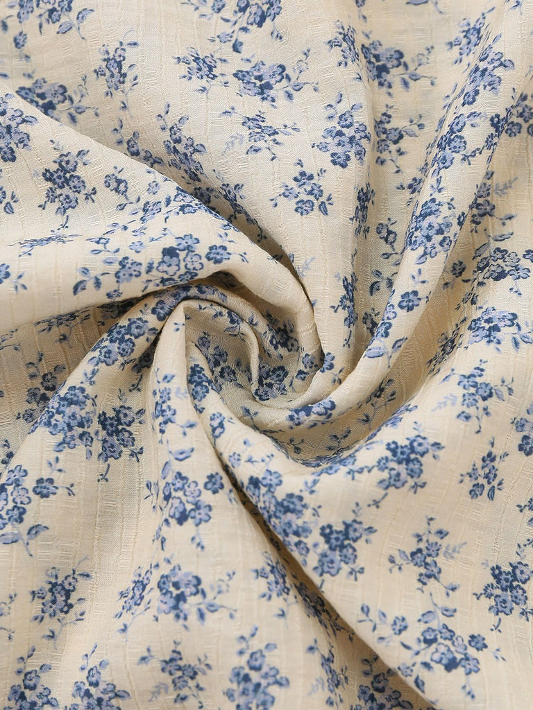 [Vorverkauf] Blau 1940er Blumen Farbblock Schleife Kleid
