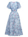 Grün 1930er Schmetterling Flatterärmel Chiffon Kleid
