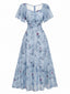 Hellblau 1930er Schmetterling Flatterärmel Chiffon Kleid