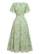Grün 1930er Schmetterling Flatterärmel Chiffon Kleid