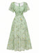 Grün 1930er Schmetterling Flatterärmel Chiffon Kleid