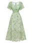 Grün 1930er Schmetterling Flatterärmel Chiffon Kleid
