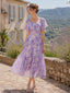 Lila 1930er Schmetterling Flatterärmel Chiffon Kleid
