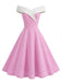 1950er Schulterfrei Ärmellos Farbblock Kleid
