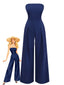 [Vorverkauf] Dunkelblauer 40er Wickel-Jumpsuit mit weitem Bein